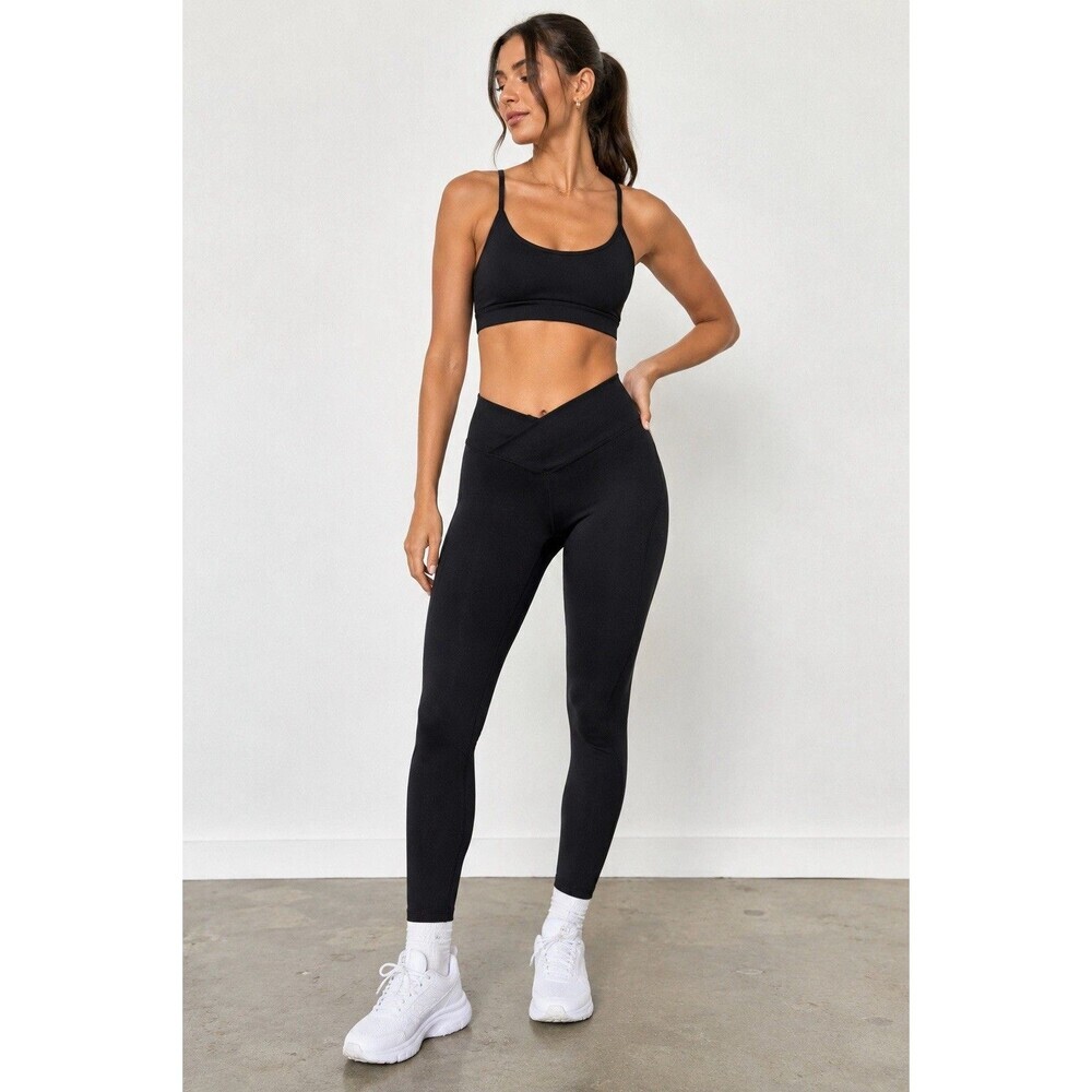 Alphalete Black Crossover Waist Leggings Women Size S Athletic Yoga Pants